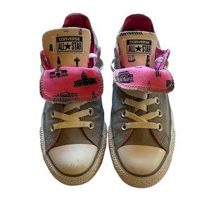 Converse All Stars Chuck Taylor Low Top Gray/Pink Double Tongue Trainers Size 8